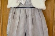 Girl's Occasion Silver Satin Grey and Sequins Dress / Christmas Dress