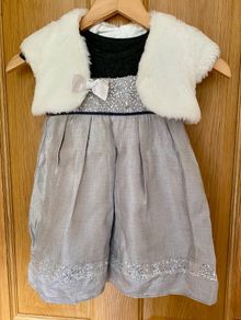 Girl's Occasion Silver Satin Grey and Sequins Dress / Christmas Dress