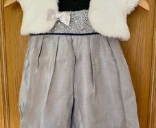 Girl's Occasion Silver Satin Grey and Sequins Dress / Christmas Dress