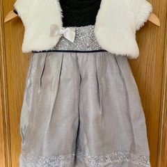 Girl's Occasion Silver Satin Grey and Sequins Dress / Christmas Dress