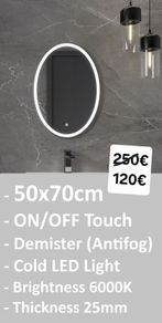 LED Bathroom Mirror 50x70cm Antifog Demister