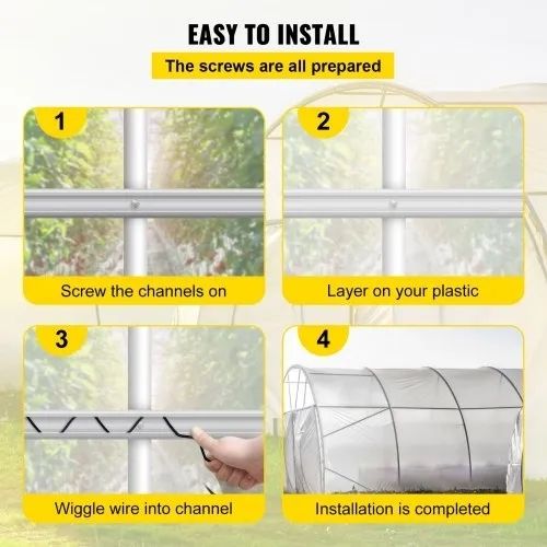Spring Wire and Lock Channel, 6.56ft Spring Lock & U-Channel Bundle for Greenhouse, 40 Packs PE Coated Spring Wire & Aluminum