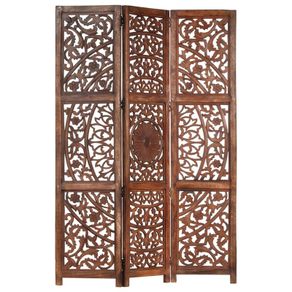 Hand carved 3-Panel Room Divider Brown 120x165 cm Solid Mango Wood