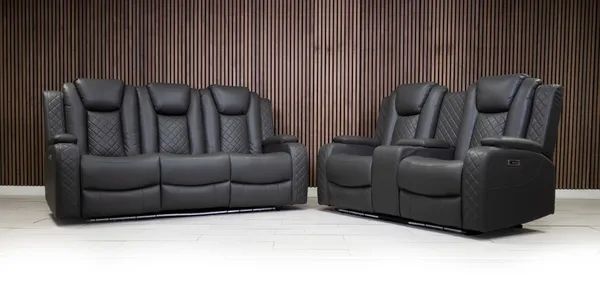 Ashbyrne electric Recliner Sofa 3+2 Dark grey