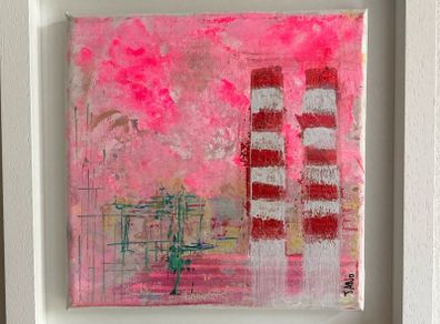 Original Abstract  Framed Poolbeg Chimneys Painting Contemporary Irish  Art