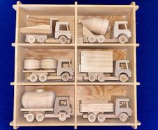 Scandinavian Wooden Vehicle Collection in Display Case