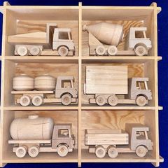 Scandinavian Wooden Vehicle Collection in Display Case