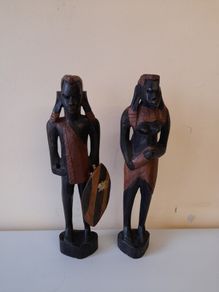 2 Vintage Wooden Handmade African Tridal Figures