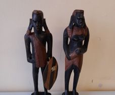 2 Vintage Wooden Handmade African Tridal Figures