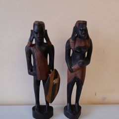 2 Vintage Wooden Handmade African Tridal Figures