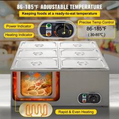 1200w 6-pan Food Warmer Steam Table Steamer Electric Bain Marie Catering Kitchen