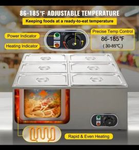 1200w 6-pan Food Warmer Steam Table Steamer Electric Bain Marie Catering Kitchen