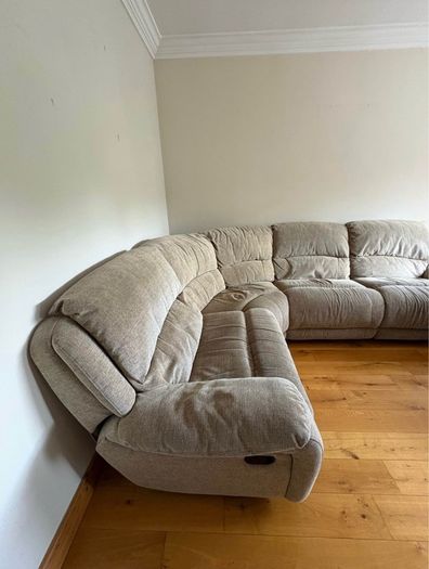 Beige corner manual recliner sofa