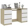 Writing Desk White and Sonoma Oak 140x50x77 cm Chipboard Image 5