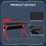 136 x 66cm Gaming Desk with K Shape Legs, Computer Table with Monitor Stand, Cup Holder, Headphone Hook and Wire Basket, Red Image 3