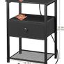 Bedside Table Set of 2 with Charging Station, Nightstand with Fabric Drawer, Small Side Table with Open Storage Shelf, Bedside Cabinets for Living Room, Bedroom, Small Space Black Image 3