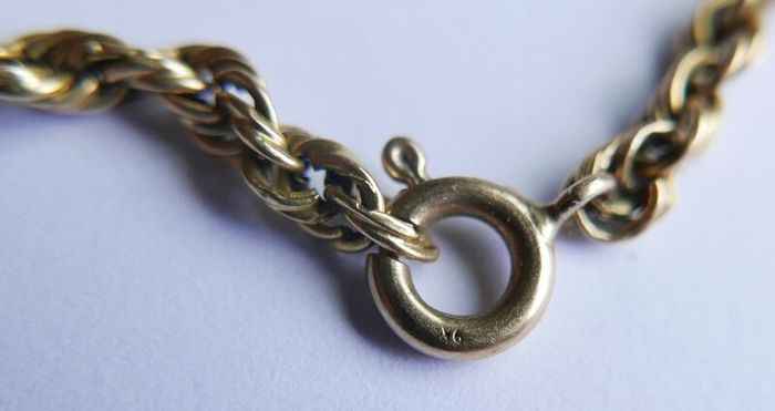 Vintage Solid 9K Yellow Gold 375 Thick Rope Chain Bracelet length 7,5" - 3,5g