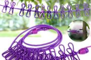Portable Clothing Clothesline with 12 Clips Retractable Laundry Dryer Clothes Rope Drying Rack Cloth Hanging Line For Outdoor