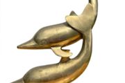 vintage brass dolphins 27cm tall large double dolphins statue 70s coastal ornament mid century