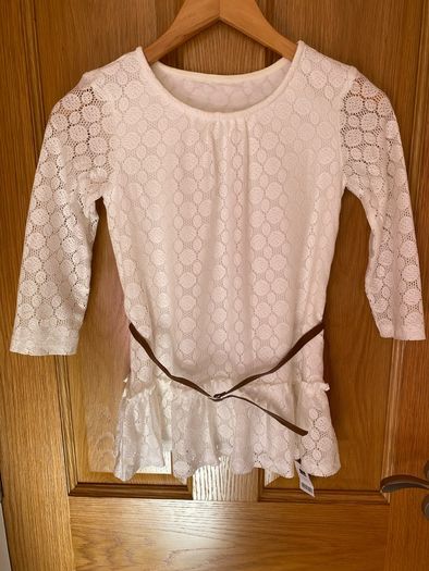 Brand new Girl's Cream Elegant Lace Dress  with Brown Belt
