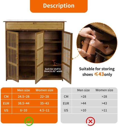 Wooden Shoe Storage Cabinet with Slatted Doors, 5 Tier Storage freestanding