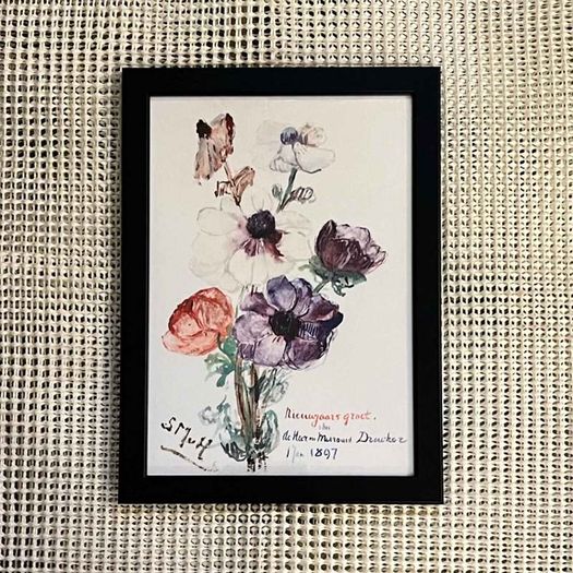 Laminate Glossy 280gsm Canvas Poster A4 Size Featuring New Year's Greeting with Anemones (1897) by Sientje Mesdag-van Houten