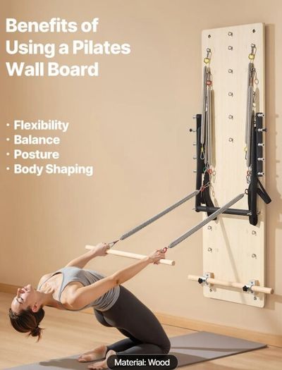 Wall-Mounted Pilates Reformer Springboard Maple Wood Resistance Training System for Home & Studio
