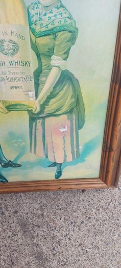 framed advertising Alderdice & Duncan ,newery ireland irish whiskey, few marks on picture,sold as seen ,nice in any home bar or man cave pub restaurant etc,,cme from closed down pub, abit faded etc ,see pictures for condition, sold as seen
