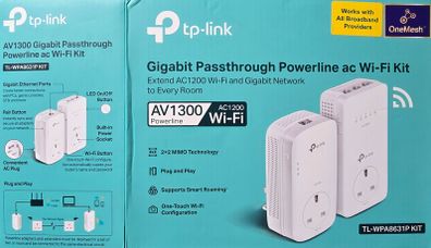 TPLink TL-WPA8631P WiFi Extender [ethernet over electric] Plug-passthrough KIT AV1300 Mbps Gigabit Powerline adaptor