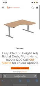Leap Electric Height Adj Radial sit stand Desk, Right Hand, 1600 x 1200