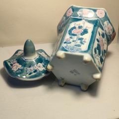 7" Signed Hand Painted Hexagon Ginger Jar