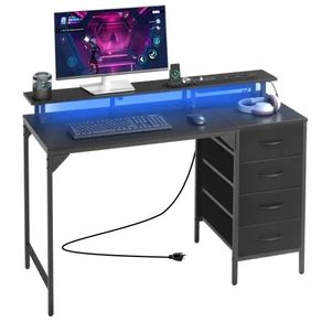 120 cm Computer Desk with Smart LED Lights and Power Outlets, Gaming Office Desk with 4 Large Drawers, Monitor Stand, Study Work for Home Office