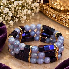 Genuine Pearlescent Angelite & Natural Hematite Bracelet