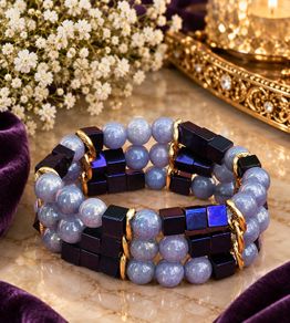 Genuine Pearlescent Angelite & Natural Hematite Bracelet