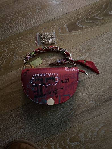 Brand New with tags Red Graffiti Clutch with Gold Chain