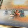 Framed Oil Painting on canvas of sailboats at sunset signed.. Image 6