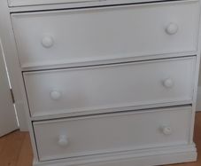 White bedroom set - 2-over-3 chest + pair of bedside lockers