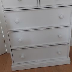 White bedroom set - 2-over-3 chest + pair of bedside lockers