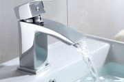 Waterfall with Pop up Waste Slotted Square Bathroom Sink Mixer Tap with G1/2 UK Standard Hoses Single Lever Mono Monobloc Modern Cloakroom Faucet 1 Hole