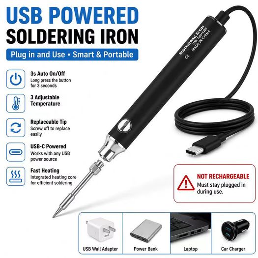 USB Soldering Iron with Type-C Plug-in Design Three-Temperature-Setting Mini Soldering Iron 300 450C