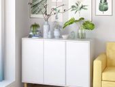 White Sideboard Cabinet with 3 Doors Scandinavian Storage Unit with Adjustable Shelves 107x40x80 cm