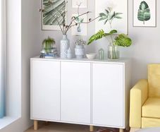 White Sideboard Cabinet with 3 Doors Scandinavian Storage Unit with Adjustable Shelves 107x40x80 cm