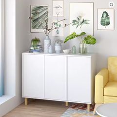 White Sideboard Cabinet with 3 Doors Scandinavian Storage Unit with Adjustable Shelves 107x40x80 cm