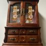 jewellery box Vintage Wooden Wardrobe Jewelry Armoire Box Floral Glass Double Doors & 5 Drawers Image 2