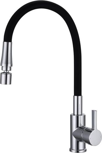 NEW SALE | Kitchen Sink Mixer Tap Bendable Silicon Hose 1 Hole Single Lever Faucet Mixers Taps with Flexible Hose Pull Down Dual Spray Mode 360 Swivel Matte Black Chrome