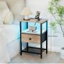 Bedside Table with Charging Station, Small Sofa Side Table with LED Light Image 7