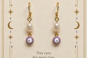 Purple Evil Eye and Pearl Drop Earrings