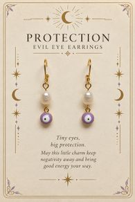 Purple Evil Eye and Pearl Drop Earrings