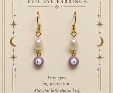 Purple Evil Eye and Pearl Drop Earrings