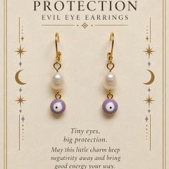 Purple Evil Eye and Pearl Drop Earrings